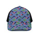 Tropical Aztec Geometric Pattern Print Black Mesh Trucker Cap