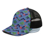 Tropical Aztec Geometric Pattern Print Black Mesh Trucker Cap