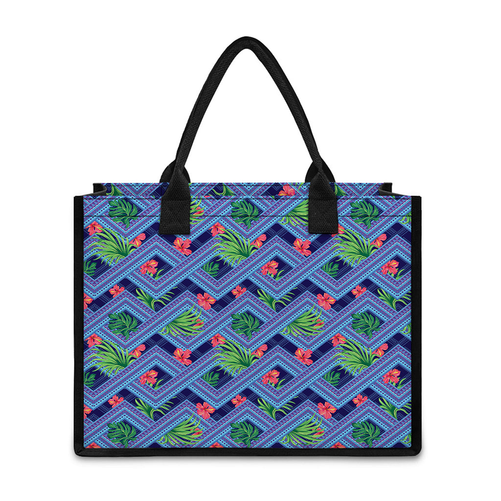 Tropical Aztec Geometric Pattern Print Canvas Tote Bag