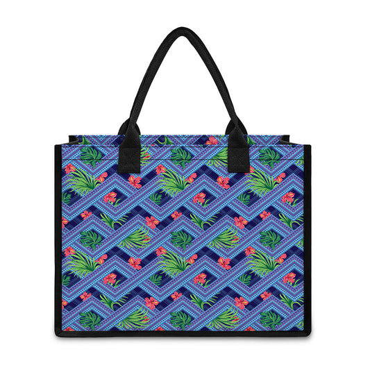 Tropical Aztec Geometric Pattern Print Canvas Tote Bag