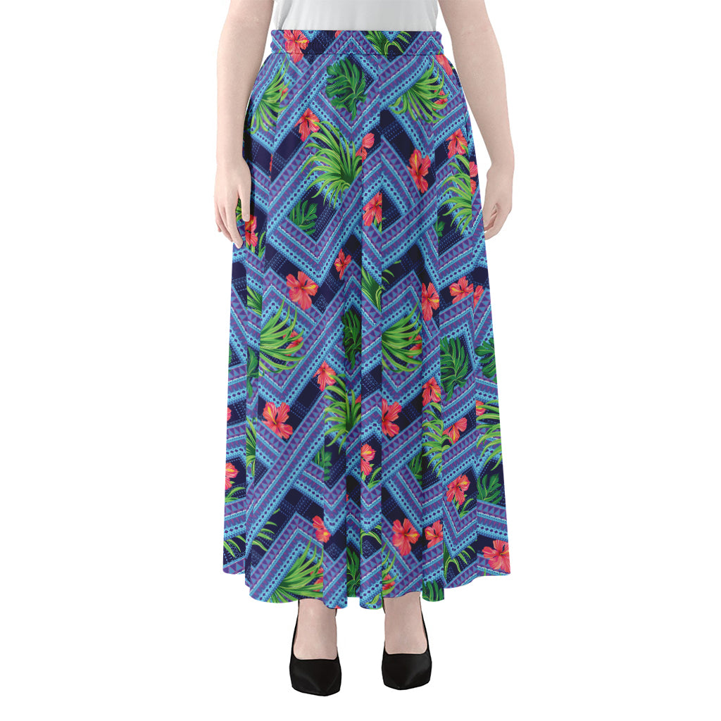 Tropical Aztec Geometric Pattern Print Chiffon Maxi Skirt