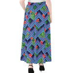 Tropical Aztec Geometric Pattern Print Chiffon Maxi Skirt