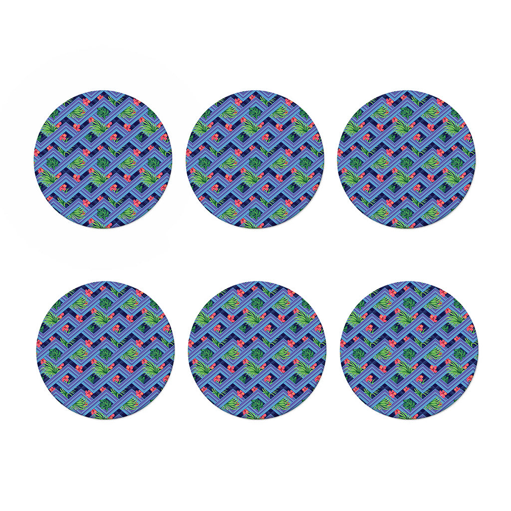 Tropical Aztec Geometric Pattern Print Coaster Set