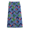 Tropical Aztec Geometric Pattern Print Cotton Front Slit Maxi Skirt