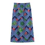 Tropical Aztec Geometric Pattern Print Cotton Front Slit Maxi Skirt