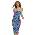 Tropical Aztec Geometric Pattern Print Cross Back Cami Dress