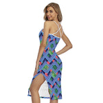 Tropical Aztec Geometric Pattern Print Cross Back Cami Dress