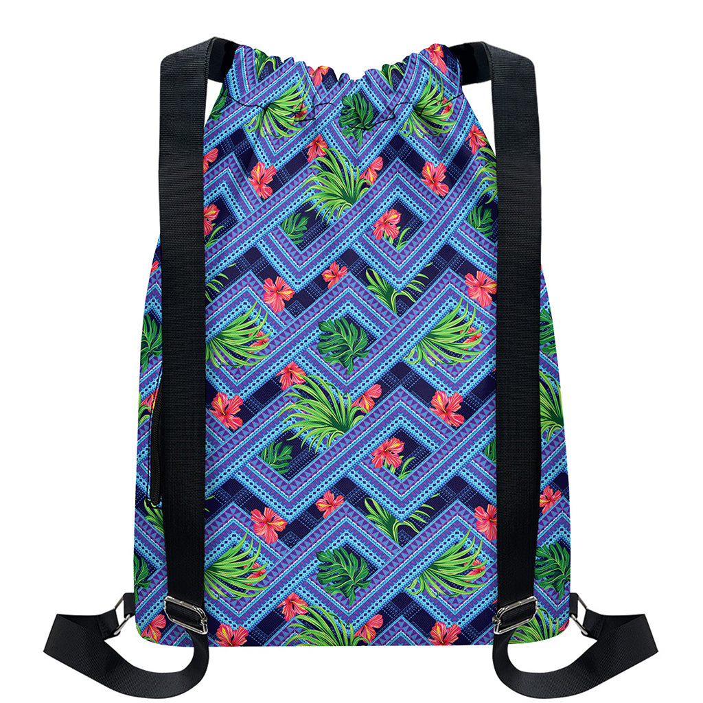 Tropical Aztec Geometric Pattern Print Drawstring Backpack