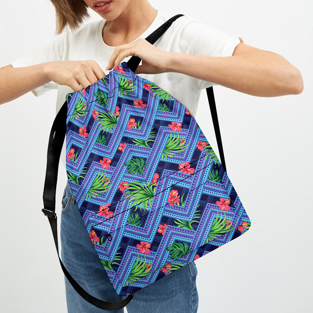Tropical Aztec Geometric Pattern Print Drawstring Backpack