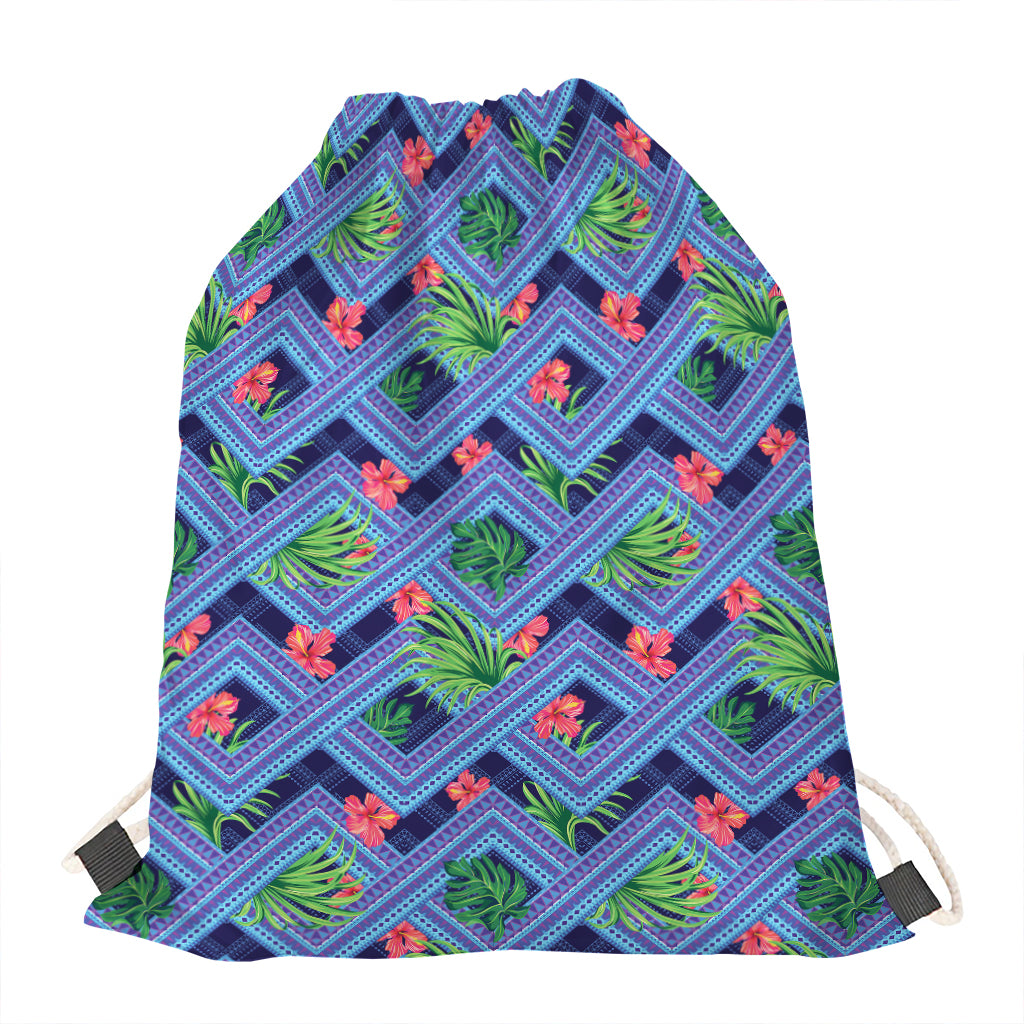 Tropical Aztec Geometric Pattern Print Drawstring Bag