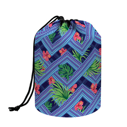 Tropical Aztec Geometric Pattern Print Drawstring Makeup Bag