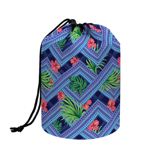 Tropical Aztec Geometric Pattern Print Drawstring Makeup Bag