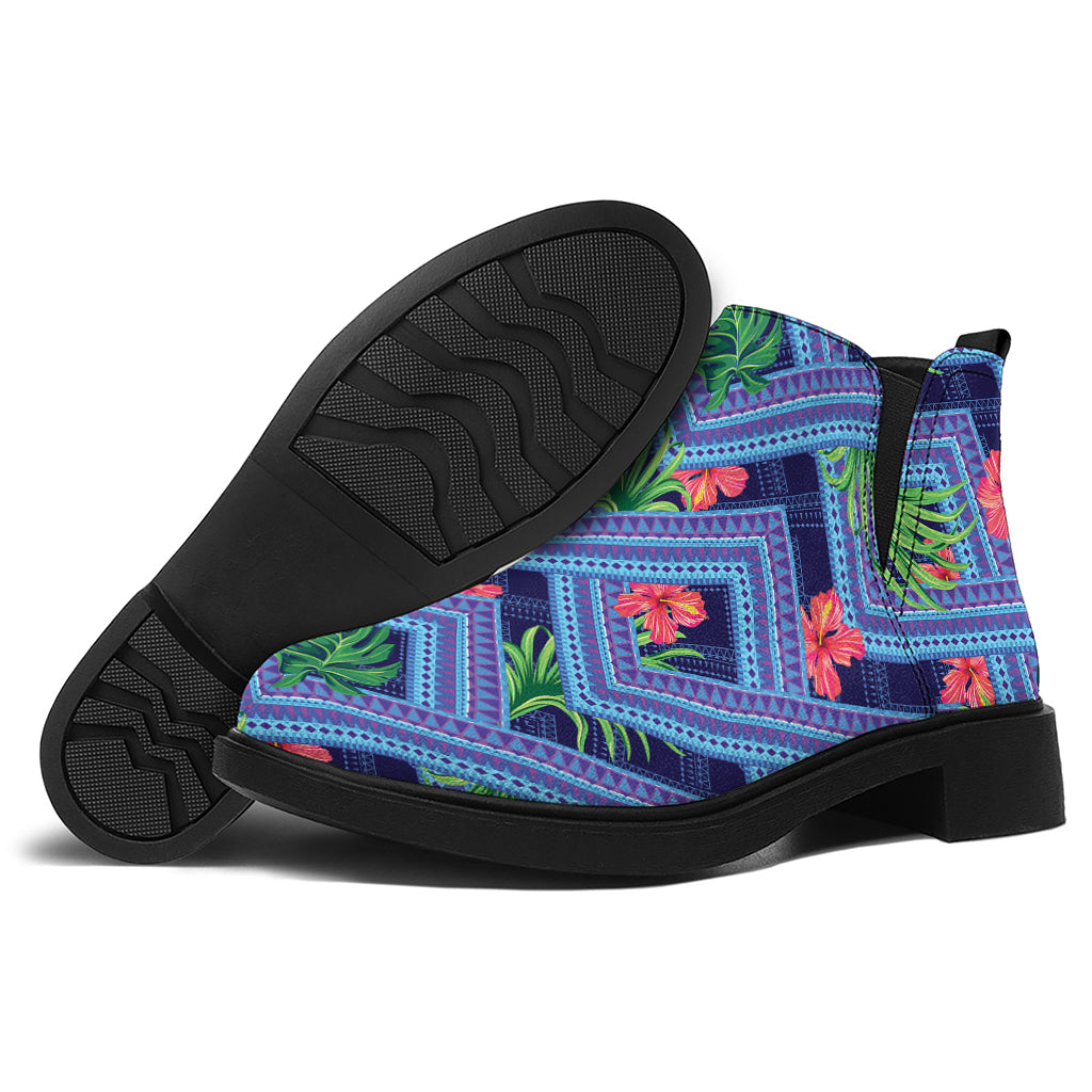 Tropical Aztec Geometric Pattern Print Flat Ankle Boots