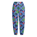 Tropical Aztec Geometric Pattern Print Fleece Lined Knit Pants