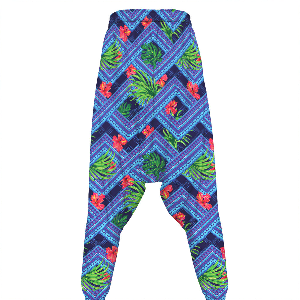 Tropical Aztec Geometric Pattern Print Hammer Pants