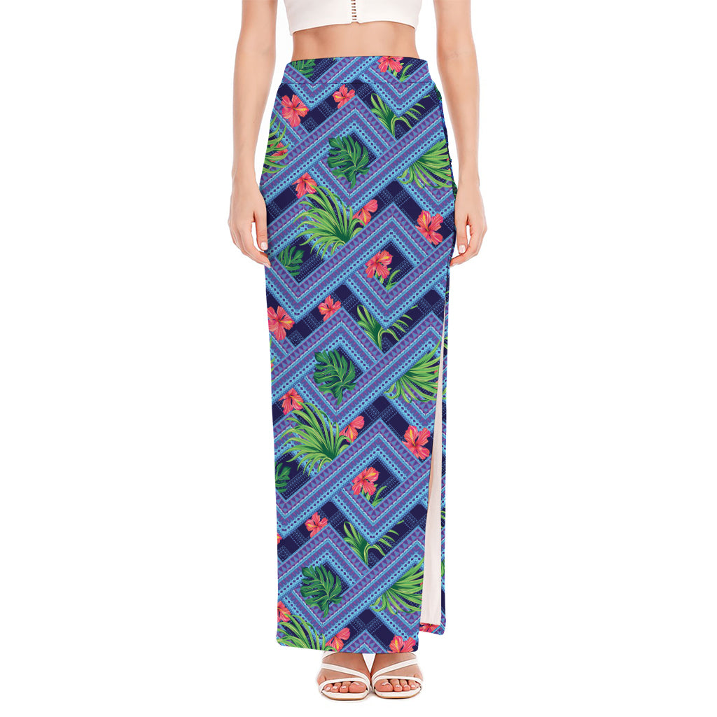 Tropical Aztec Geometric Pattern Print High Slit Maxi Skirt