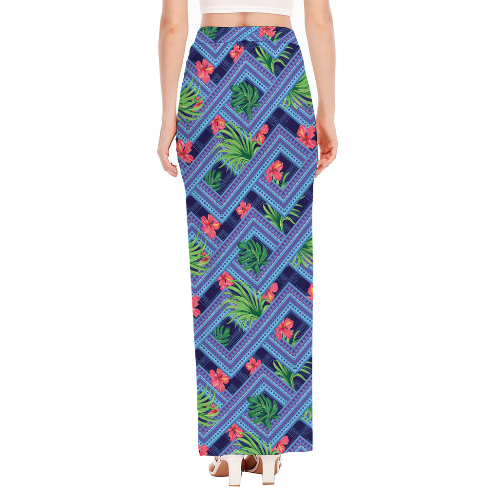 Tropical Aztec Geometric Pattern Print High Slit Maxi Skirt