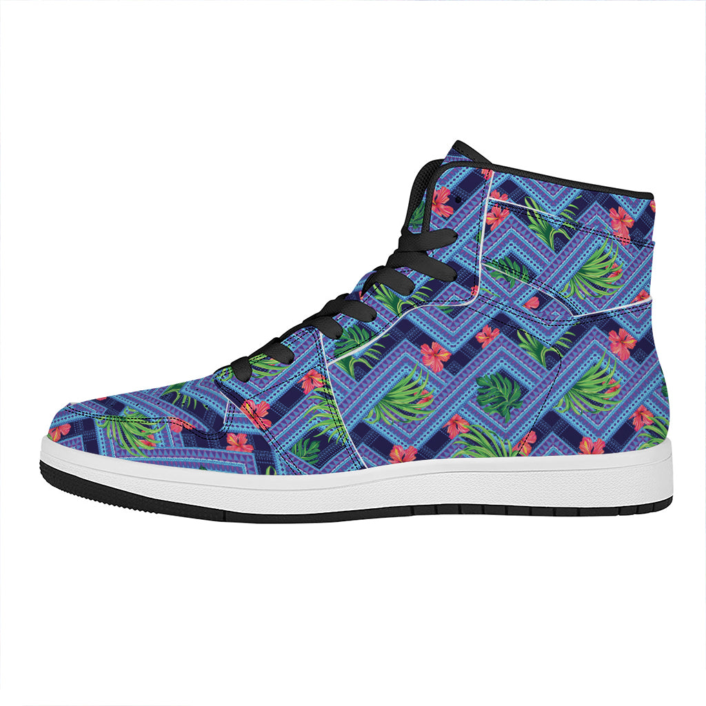 Tropical Aztec Geometric Pattern Print High Top Leather Sneakers