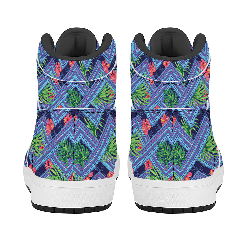 Tropical Aztec Geometric Pattern Print High Top Leather Sneakers