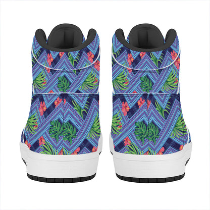 Tropical Aztec Geometric Pattern Print High Top Leather Sneakers