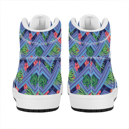 Tropical Aztec Geometric Pattern Print High Top Leather Sneakers