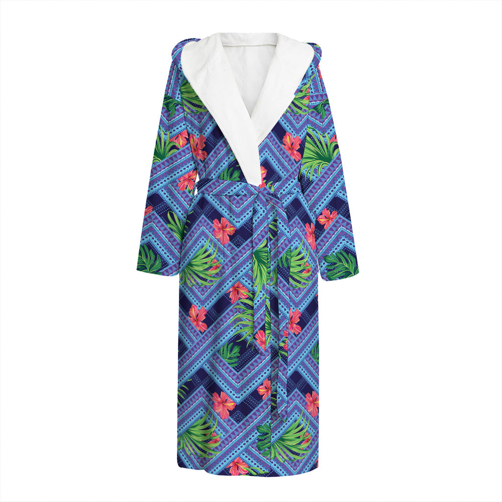 Tropical Aztec Geometric Pattern Print Hooded Bathrobe