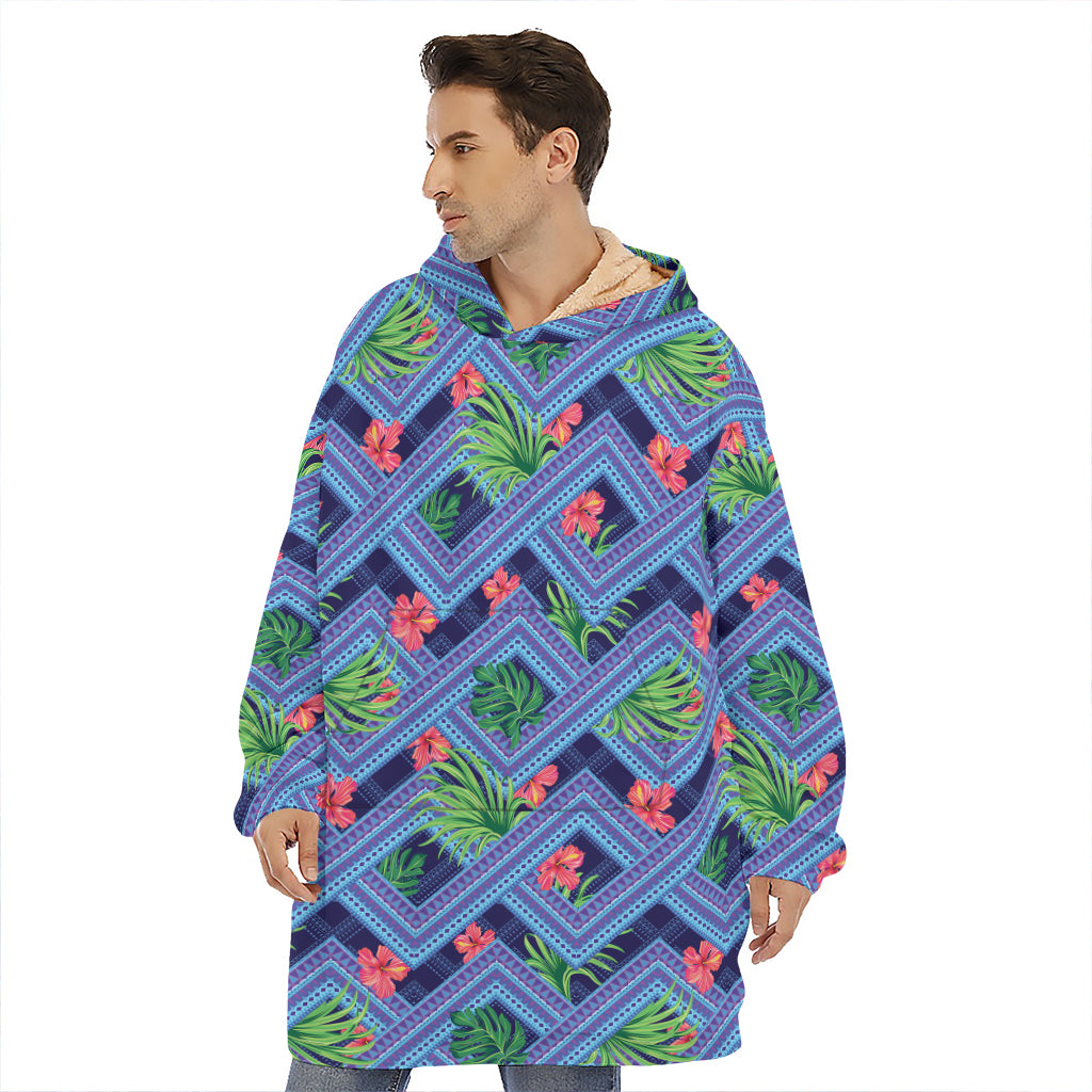 Tropical Aztec Geometric Pattern Print Hoodie Blanket