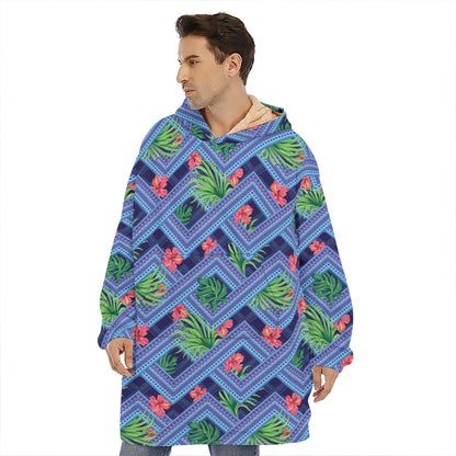 Tropical Aztec Geometric Pattern Print Hoodie Blanket