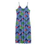 Tropical Aztec Geometric Pattern Print Jersey Midi Cami Dress