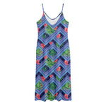 Tropical Aztec Geometric Pattern Print Jersey Midi Cami Dress