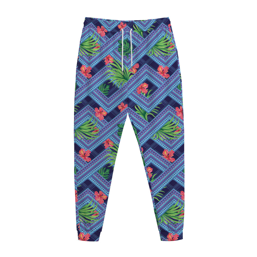 Tropical Aztec Geometric Pattern Print Jogger Pants