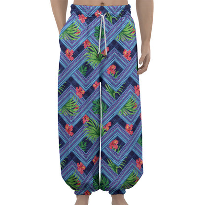 Tropical Aztec Geometric Pattern Print Lantern Pants