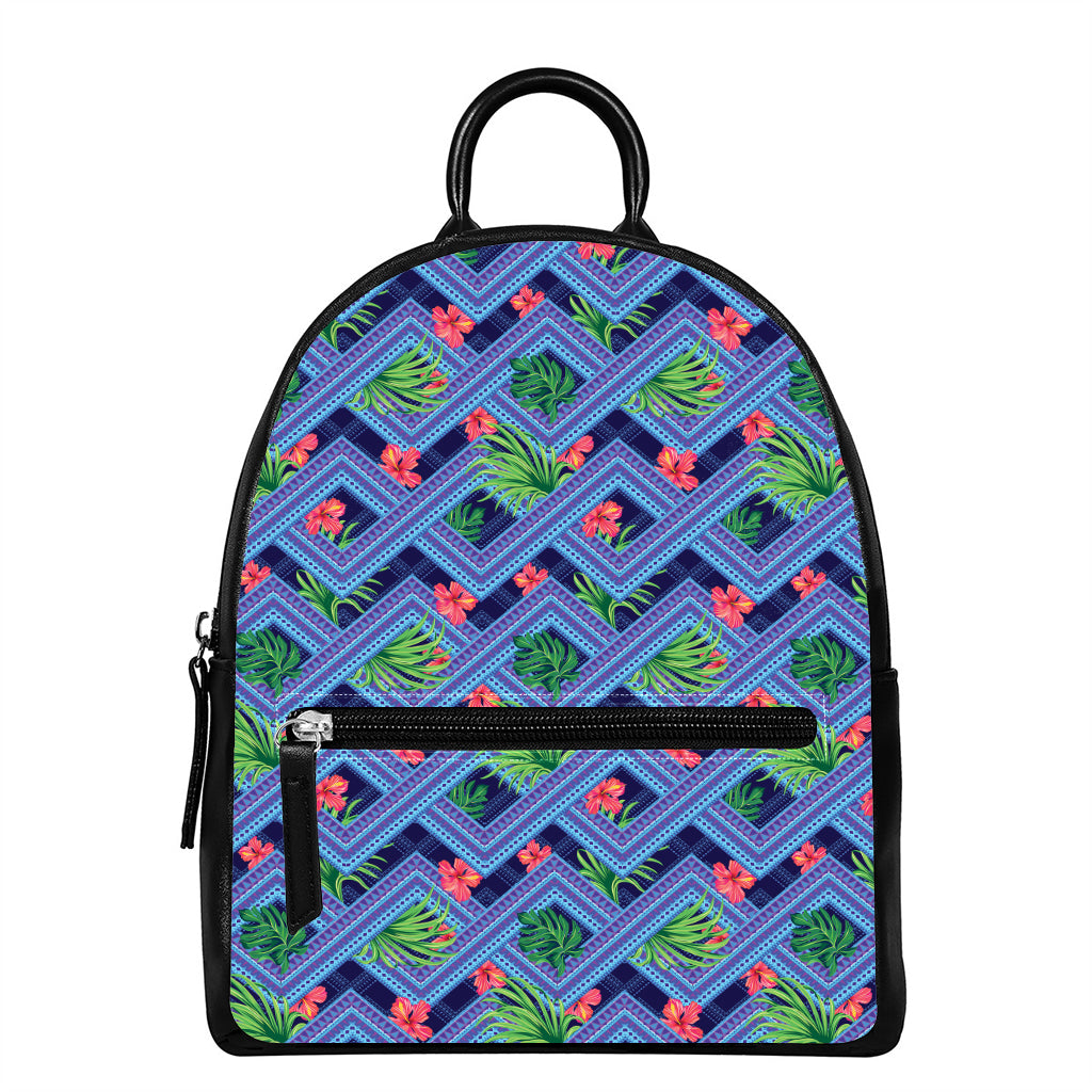 Tropical Aztec Geometric Pattern Print Leather Backpack