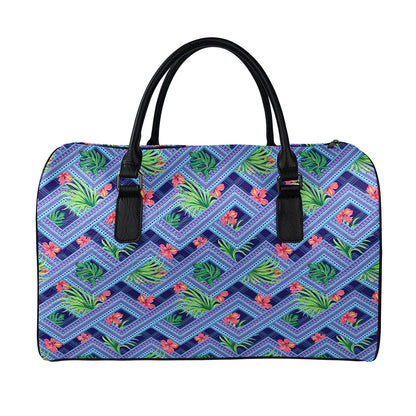 Tropical Aztec Geometric Pattern Print Leather Duffle Bag