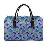 Tropical Aztec Geometric Pattern Print Leather Duffle Bag
