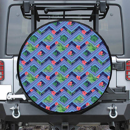 Tropical Aztec Geometric Pattern Print Leather Spare Tire Cover