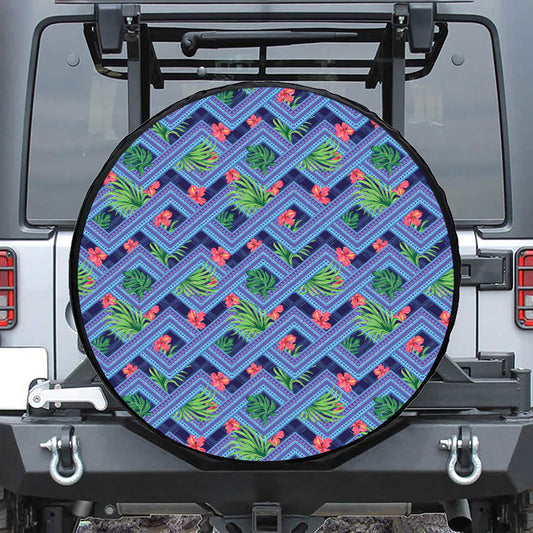 Tropical Aztec Geometric Pattern Print Leather Spare Tire Cover