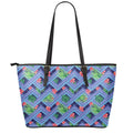 Tropical Aztec Geometric Pattern Print Leather Tote Bag With Zipper