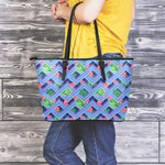 Tropical Aztec Geometric Pattern Print Leather Tote Bag