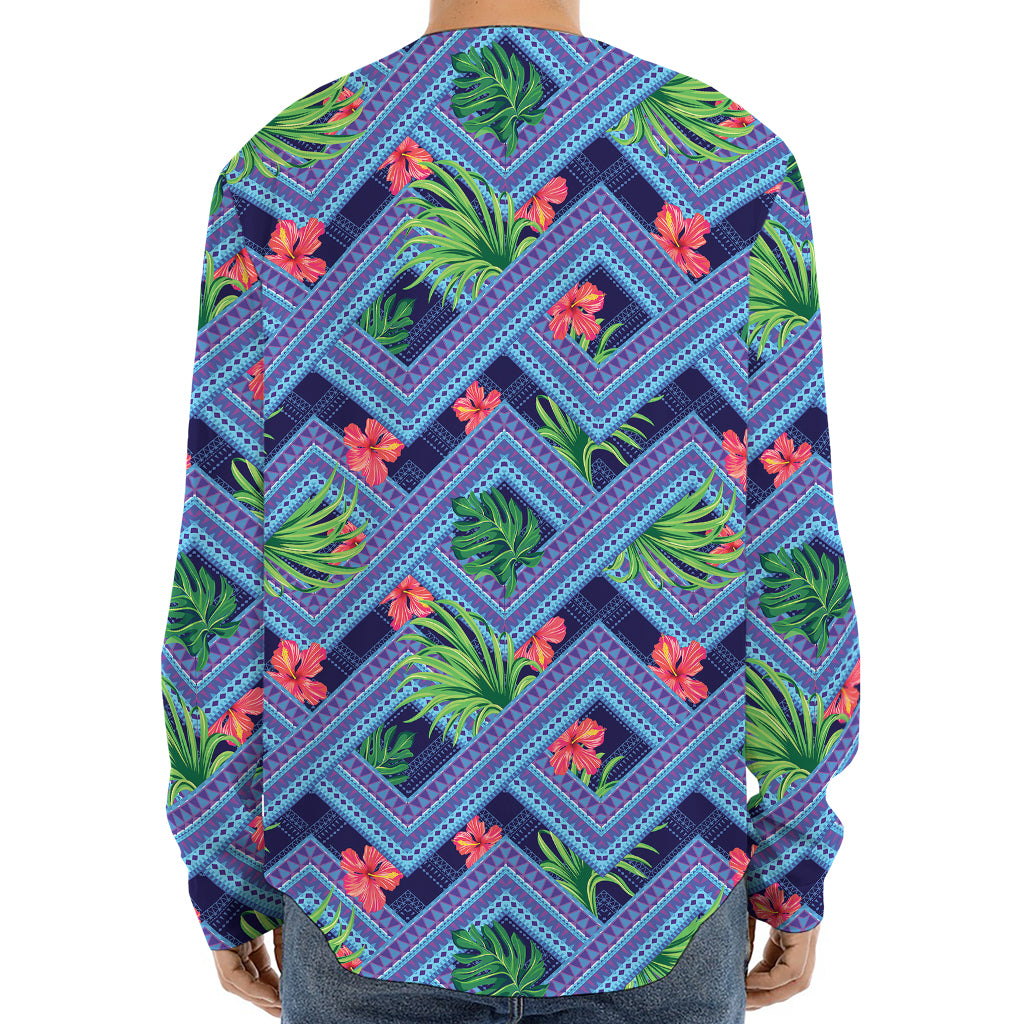 Tropical Aztec Geometric Pattern Print Long Sleeve Baseball Jersey