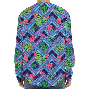 Tropical Aztec Geometric Pattern Print Long Sleeve Baseball Jersey