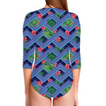 Tropical Aztec Geometric Pattern Print Long Sleeve Swimsuit