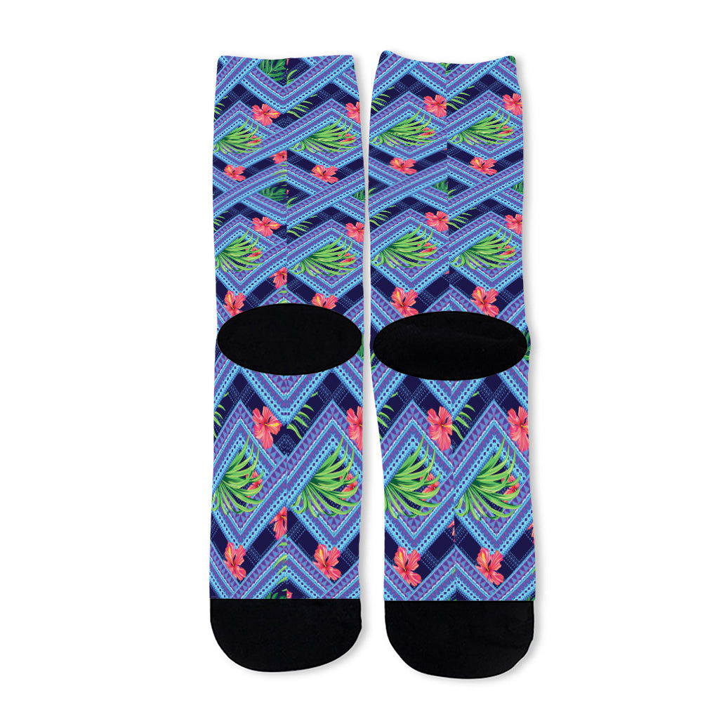 Tropical Aztec Geometric Pattern Print Long Socks