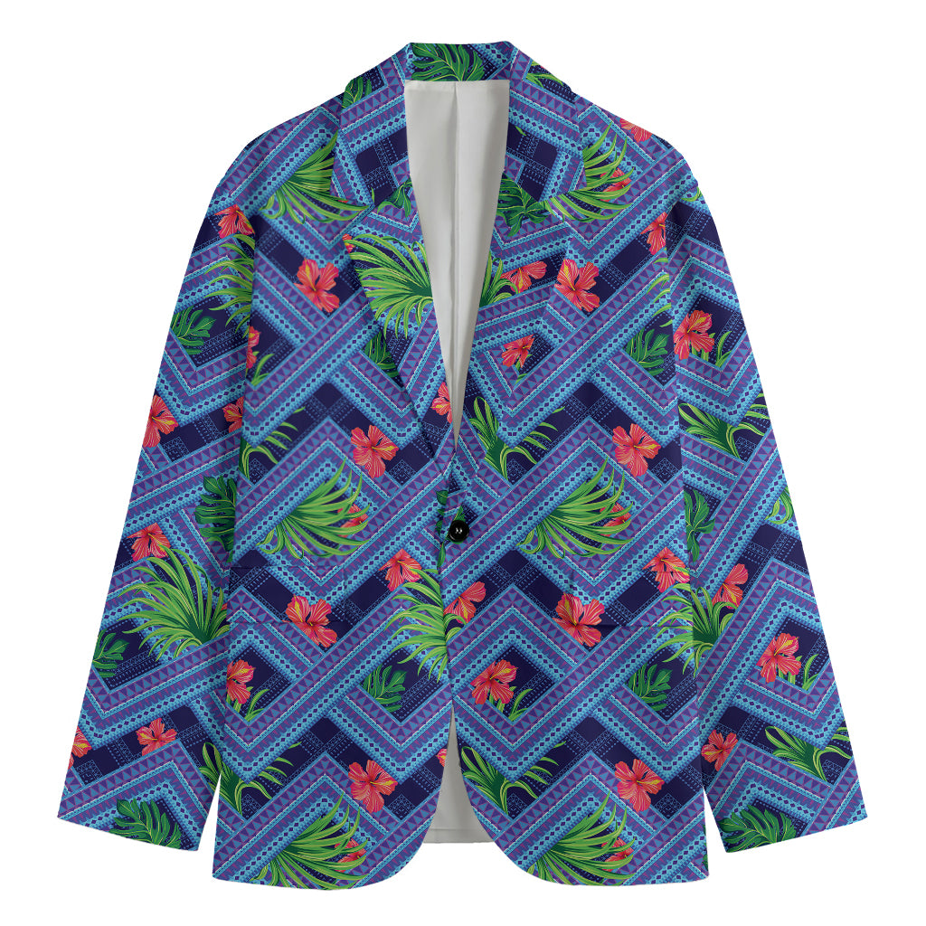 Tropical Aztec Geometric Pattern Print Men's Cotton Blazer