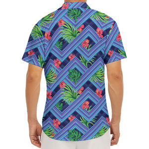 Tropical Aztec Geometric Pattern Print Men's Deep V-Neck Shirt