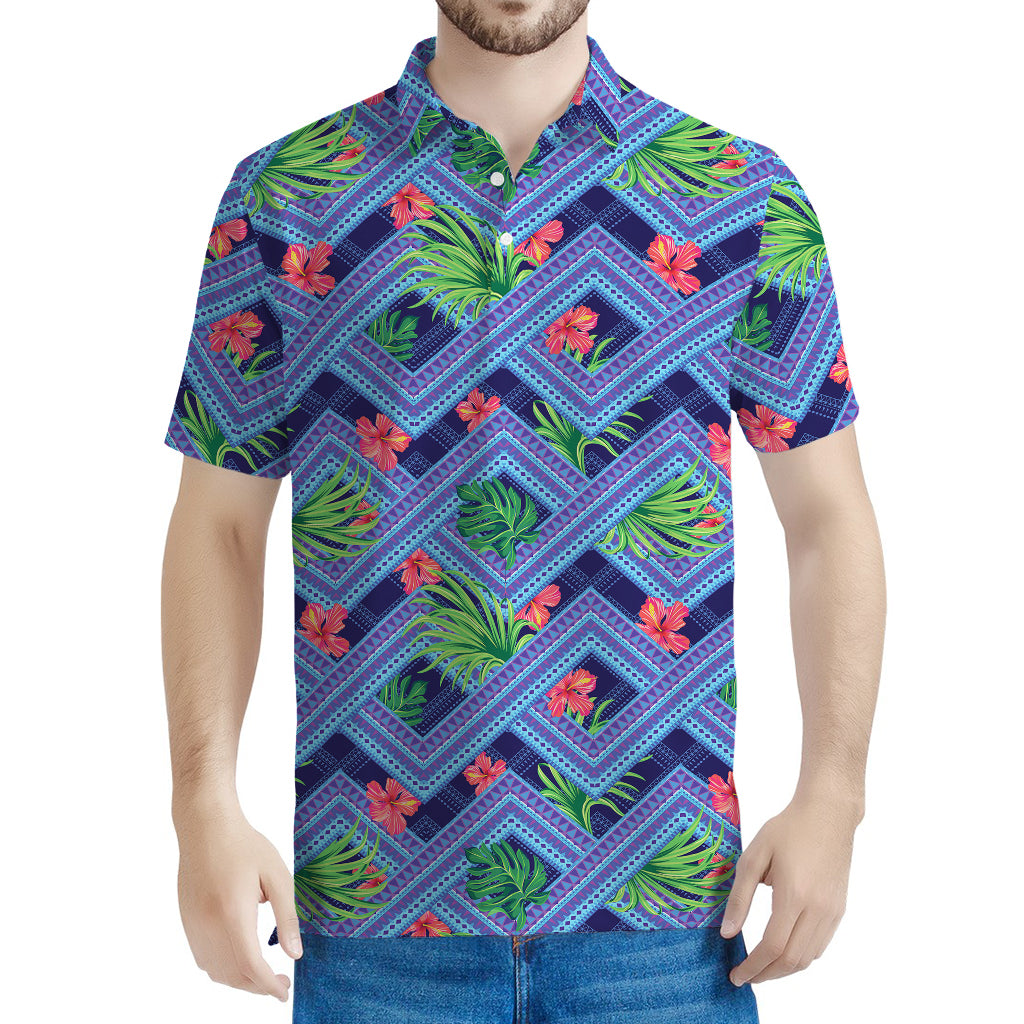 Tropical Aztec Geometric Pattern Print Men's Polo Shirt