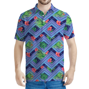 Tropical Aztec Geometric Pattern Print Men's Polo Shirt