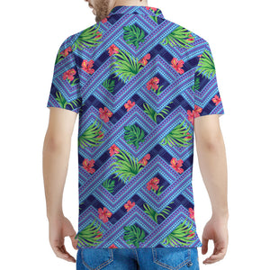 Tropical Aztec Geometric Pattern Print Men's Polo Shirt