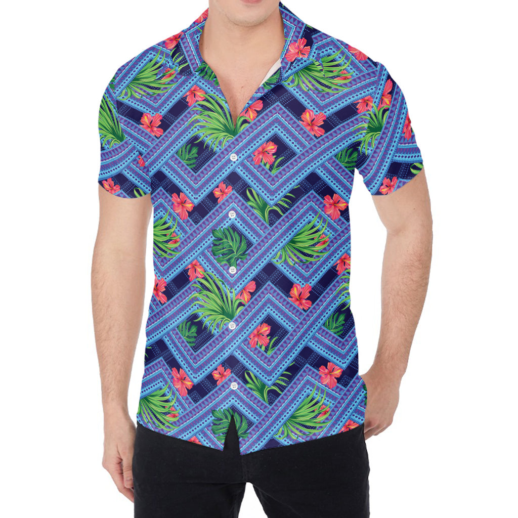 Tropical Aztec Geometric Pattern Print Men's Shirt