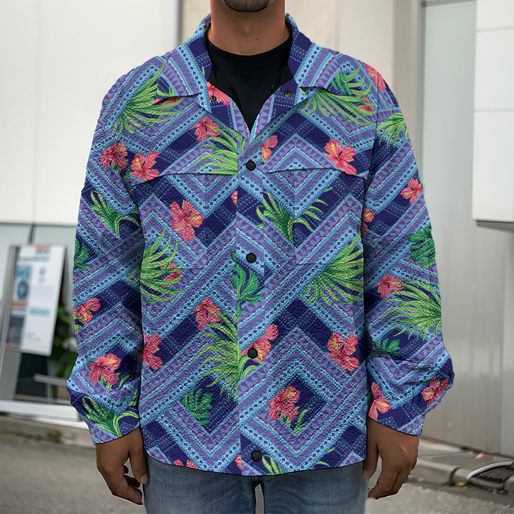 Tropical Aztec Geometric Pattern Print Men's Shirt Jacket